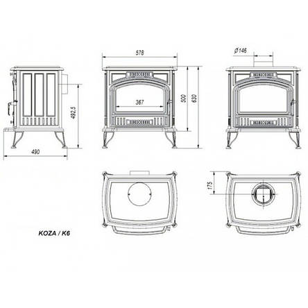 Чавунна піч-камін Kratki Koza K6 / 7-11 кВт, фото 2
