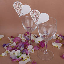 Декор для прикрашання келихів, весільне картонне серце пудра, фото 2