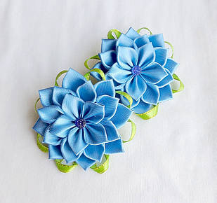 Резинка для волосся з квітами ручної роботи "Синя Зірочка"/// Резинка для волос "Синяя звездочка"
