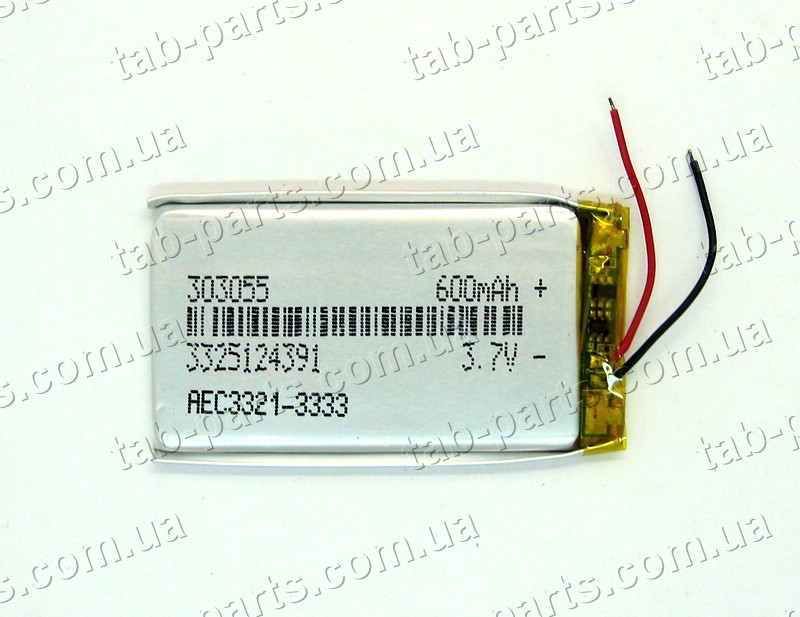 Батарея (акумулятор) для відеореєстратора, BlueTooth гарнітури 600 мА·год, Li-Pol 3.7 В, 55*30*3 мм