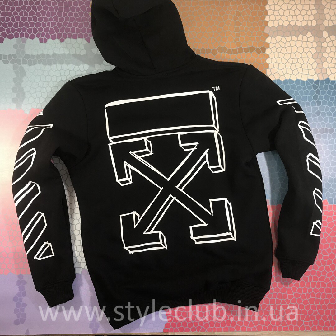 Кенгуру Off-White 3D • мужская черная толстовка • Качество топ • Оригинальний принт XS