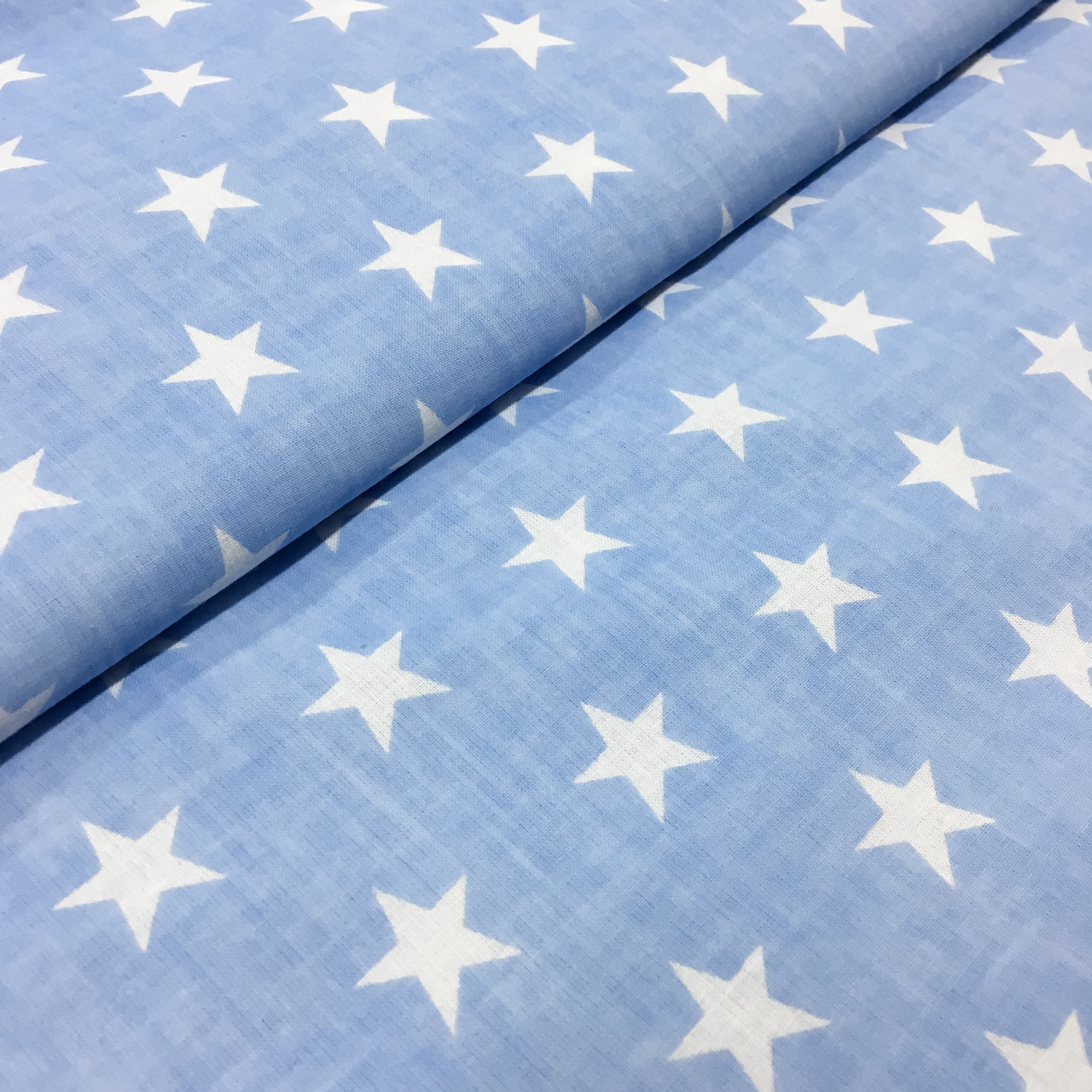 Польська бавовняна тканина "зірки білі на блакитному класичні"