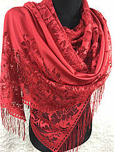 Жіночий червоний гіпюровий шарф (кв.2)