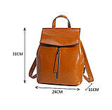 Жіночий шкіряний рюкзак міський. Модний рюкзак жіночий сумка рюкзак трансформер (рудий), фото 3