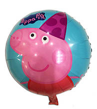Кулька повітряна фольгована блакитна в стилі "Свинка Пеппа" діаметр 45 см.