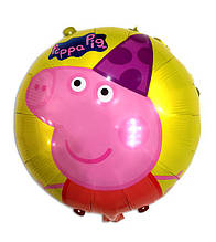 Кулька повітряна фольгована жовта у стилі "Свинка Пеппа" діаметр 45 см.