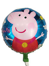 Куля повітряна фольгована в стилі "Свинка Пеппа з медаллю" діаметр 45 см.