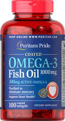 Омега 3 жирні кислоти Puritan's Pride Omega-3 Fish Oil 1000 mg 100 softgels, фото 2