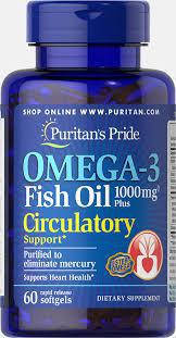 Puritan's Pride Omega-3 Fish Oil 1000 mg Plus Circulatory Support 60 caps, фото 1