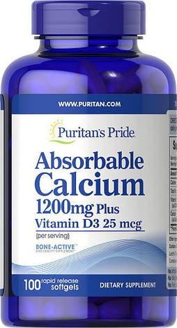 Puritan's Pride Absorbable Calcium 1200 mg with Vitamin D3 1000 IU 100 softgels, фото 1
