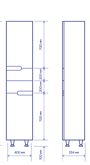 фронтальна проекція і вид праворуч пенал Симл-Металік