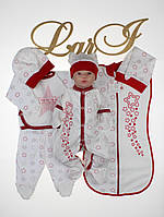 Набір "Зірочка" — 7 предметів (кремовий/червоний (малюнок зірочки), інтерлок)