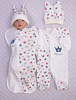 Набір "Принц" — 4 предмети (кремовий/рис.(корони-червоно/сині), інтерлок)