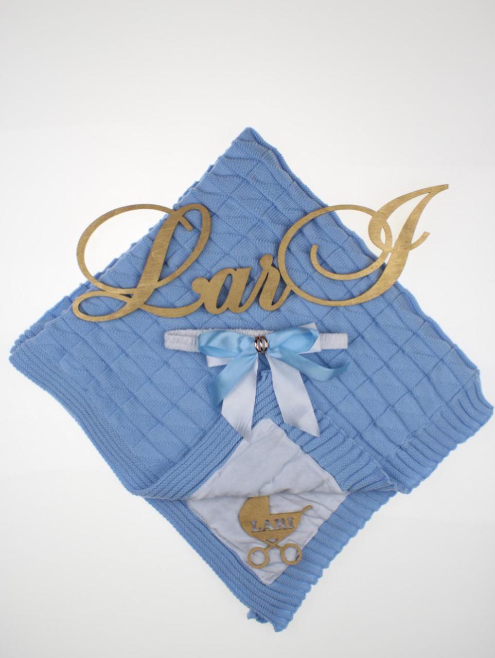 Покривало-плед "Лапочка" (блакитний, в'язане полотно/кулір, (85*85)), фото 1