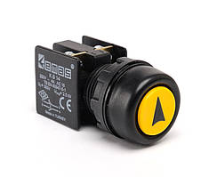 Натискна Кнопка управління з водозахисним кільцем і стрілкою (1но + 1НЗ) жовта