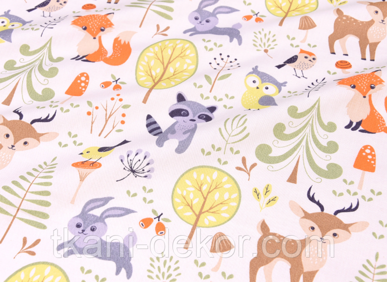 Сатин (бавовняна тканина) лісова казка звірів, фото 1