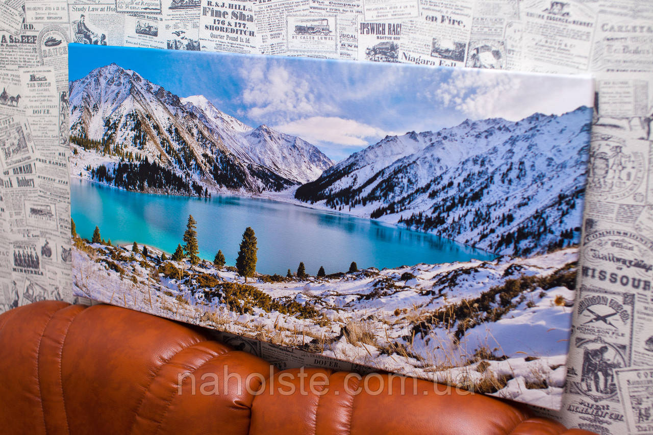 Картина на холсте "Большое Алматинское озеро. Зима. Горы". 60х30 см. - фото 2 - id-p439259780