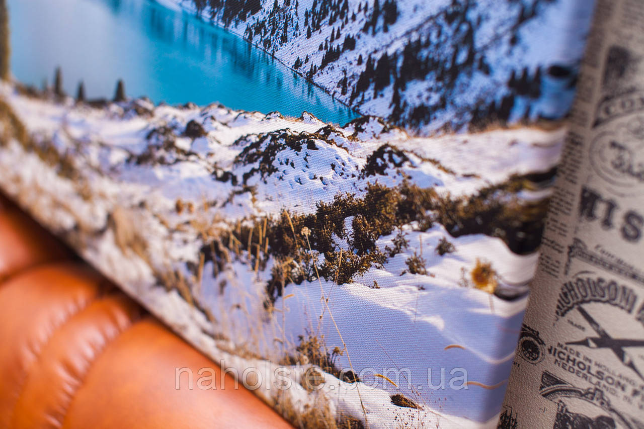 Картина на холсте "Большое Алматинское озеро. Зима. Горы". 60х30 см. - фото 5 - id-p439259780
