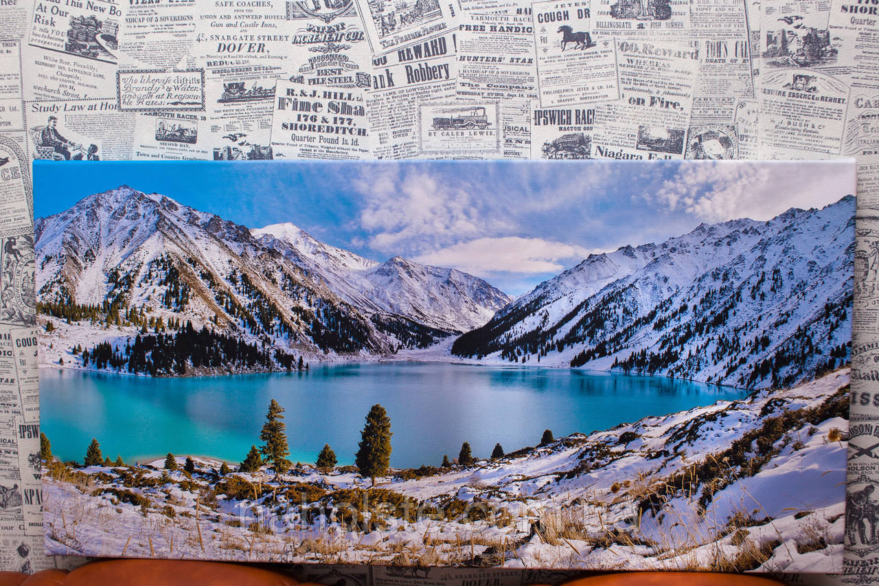 Картина на холсте "Большое Алматинское озеро. Зима. Горы". 60х30 см. - фото 6 - id-p439259780
