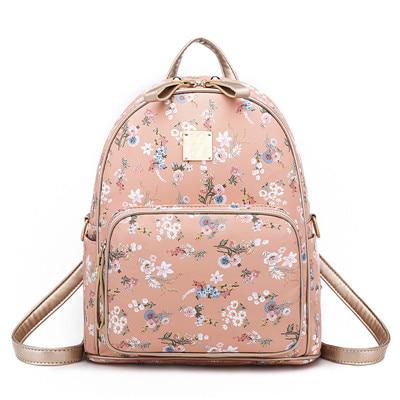 Рюкзак жіночий з екошкіри з квітами (пудровий), фото 1