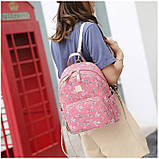 Рюкзак жіночий з екошкіри з квітами (пудровий), фото 3
