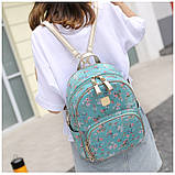 Рюкзак жіночий з екошкіри з квітами (пудровий), фото 4