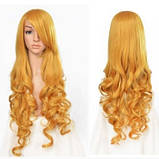 Перука жовта довга хвиляста з довгим чубчиком жіноча для жінок 80см зі штучного волосся, фото 2
