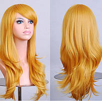Перука жовта довга хвиляста з довгим чубчиком жіноча для жінок 60см зі штучного волосся