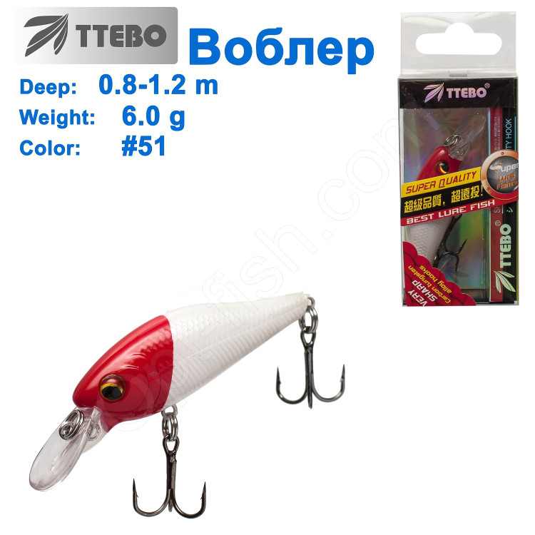 Воблер Ttebo S-KID55 (0,8-1,2m) 6g #51, фото 1