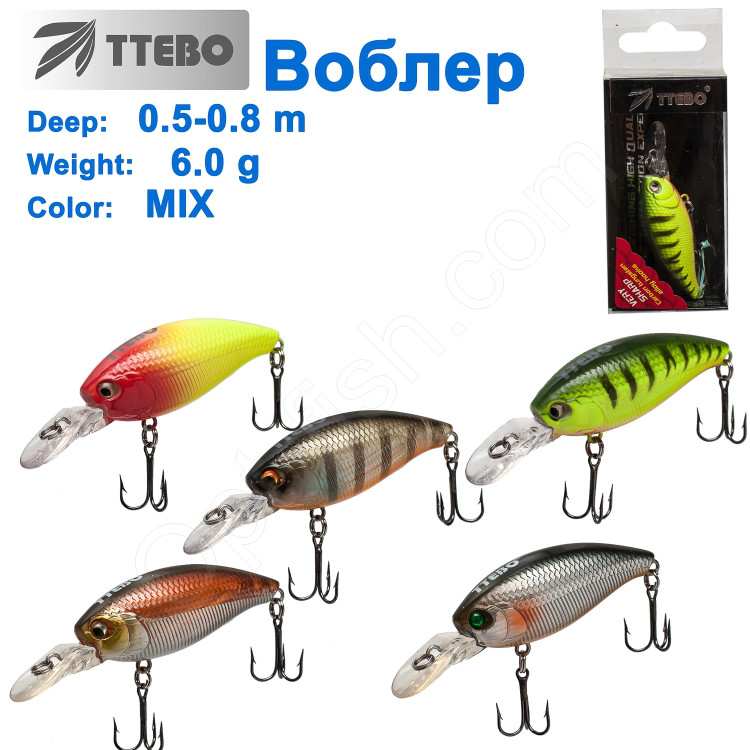 Воблер Ttebo S-STR50 (0,5-0,8m) 6g MIX