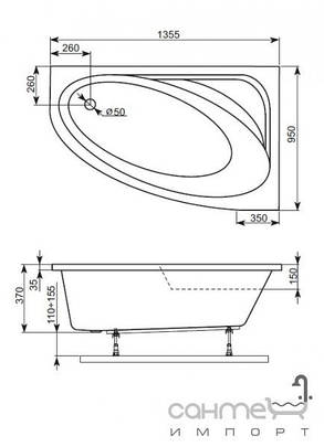 Ванна акрилова Aquaform Cordoba 135.5х95х35 асиметрична, фото 2