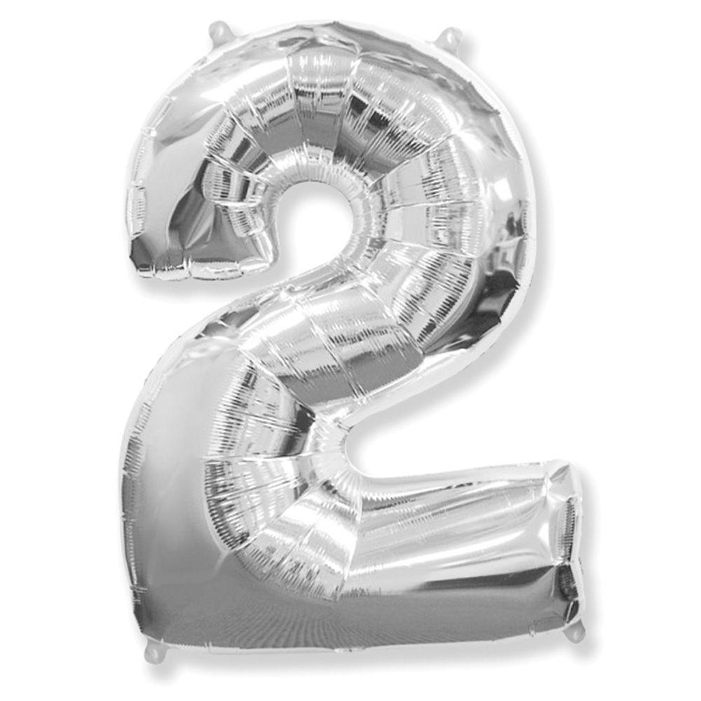 Фольгована кулька цифра "2" Flexmetal Срібло 14" 36 см