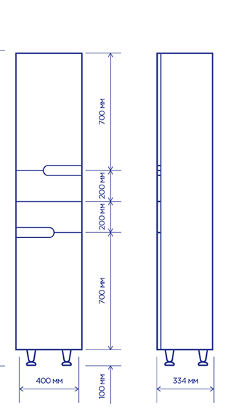 фронтальна проекція і вид праворуч пенал Симл-Металік