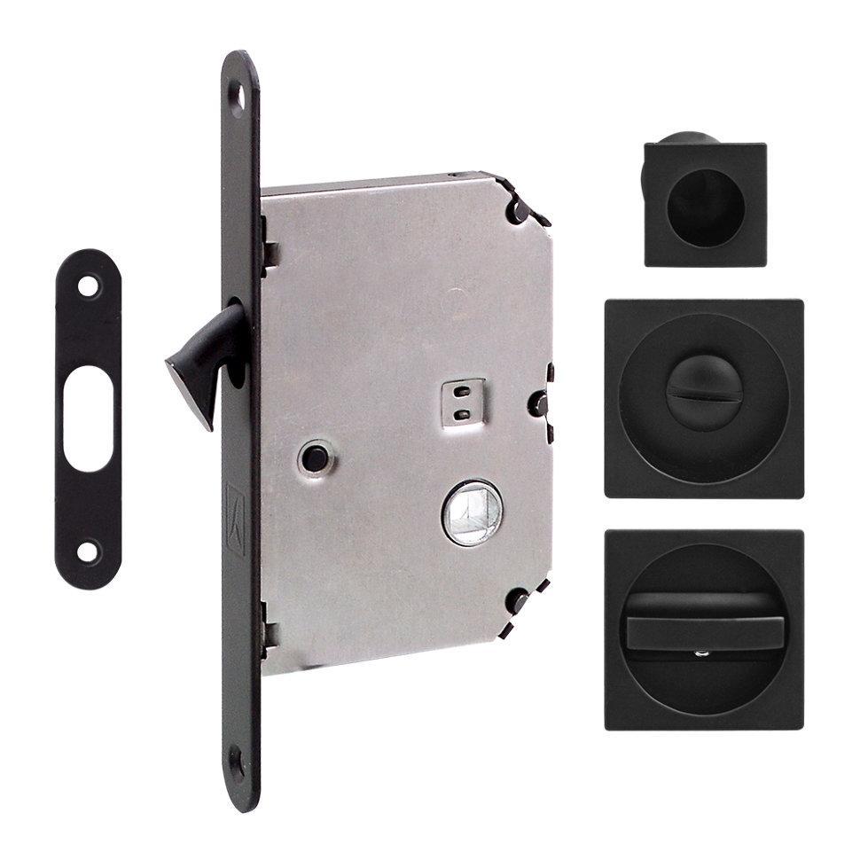 Дверна ручка купе для розсувних дверей Fimet 3667R+LOCK+MQ FNO Чорний матовий
