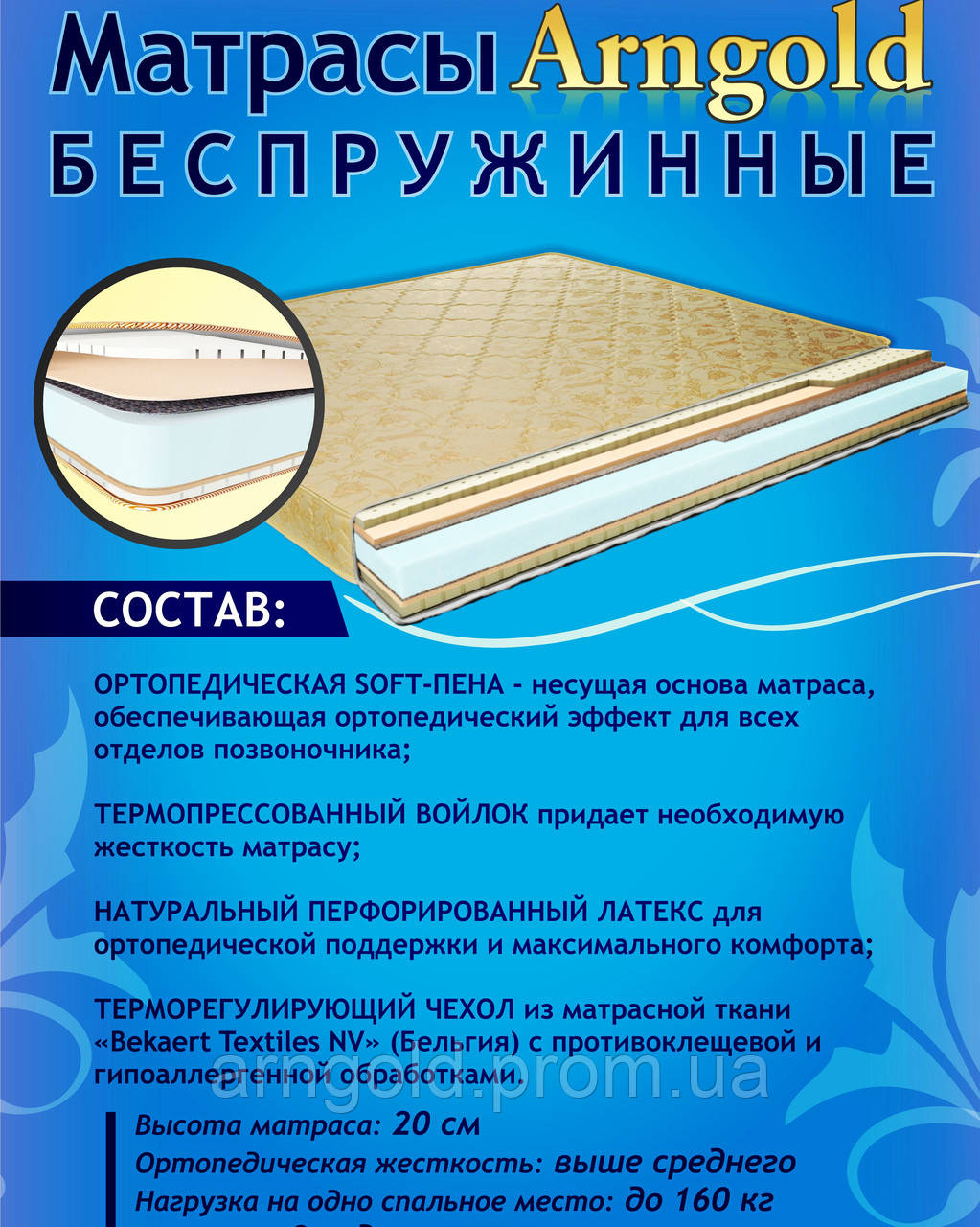 Латексний безпружинний матрац Кельн-Стандарт