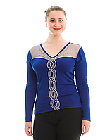 Шикарний волошковий светр з кокеткою з сіточки XXL Leo Guy