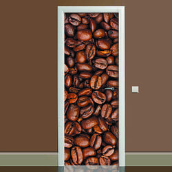 Інтер'єрна наклейка на двері кава кавові зерна вінілова плівка ПВХ декор дверей скинали 60*180 см