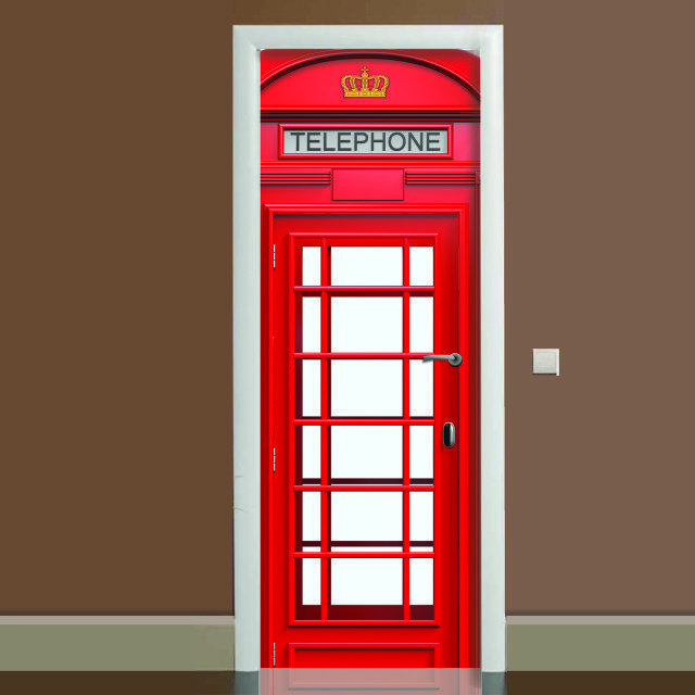 Наклейка на двері Телефонна будка повнокольоровий вінілова плівка ПВХ декор дверей скинали 65*200 см