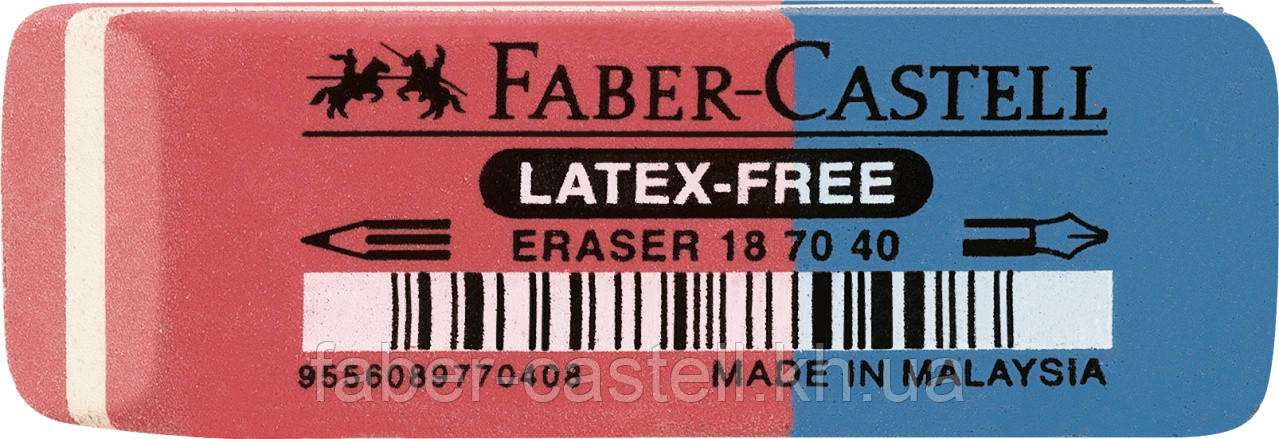 Гумка двостороння Faber-Castell Latex-free 7070-40 каучукова червоно-синя для олівців та чорнила, 187040