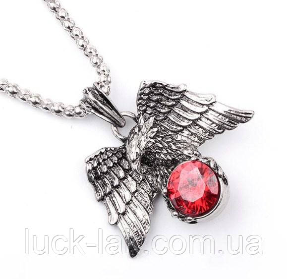 Кулон, підвіска орел із червоним кристалом, фото 1