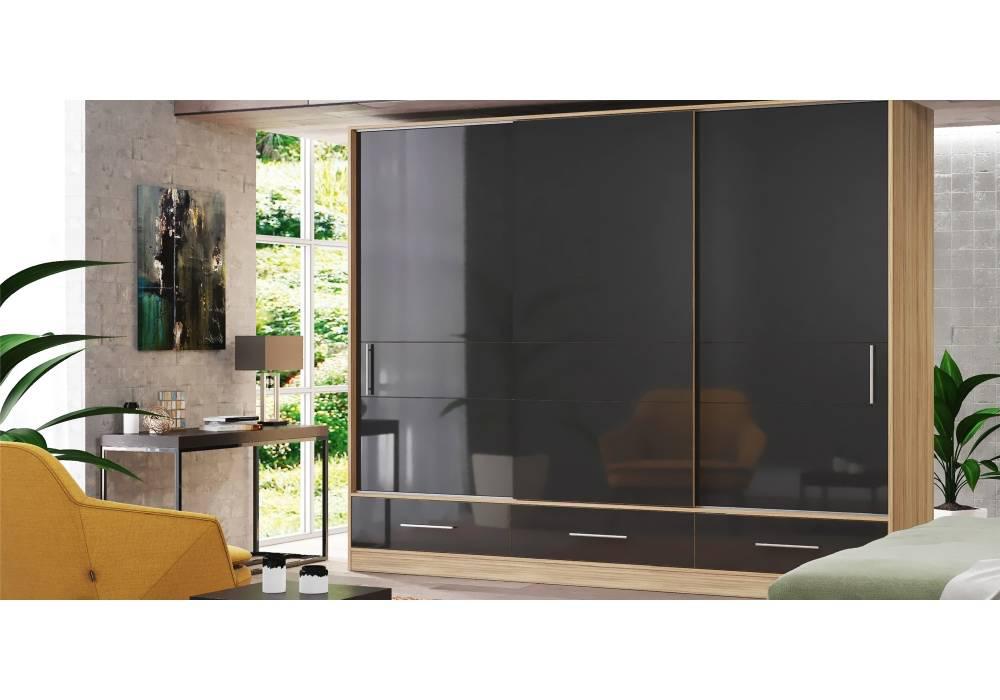 Шкаф-Купе Грейс ДСП Орех Лион, фасад стекло крашеное чёрное 2400*600*2200 мм (Luxe-Studio TM) - фото 1 - id-p765258504