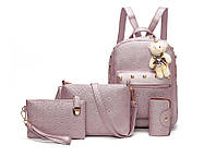 Набор женский - рюкзак, сумочка, косметичка, визитница, брелок мишка (сиреневый)