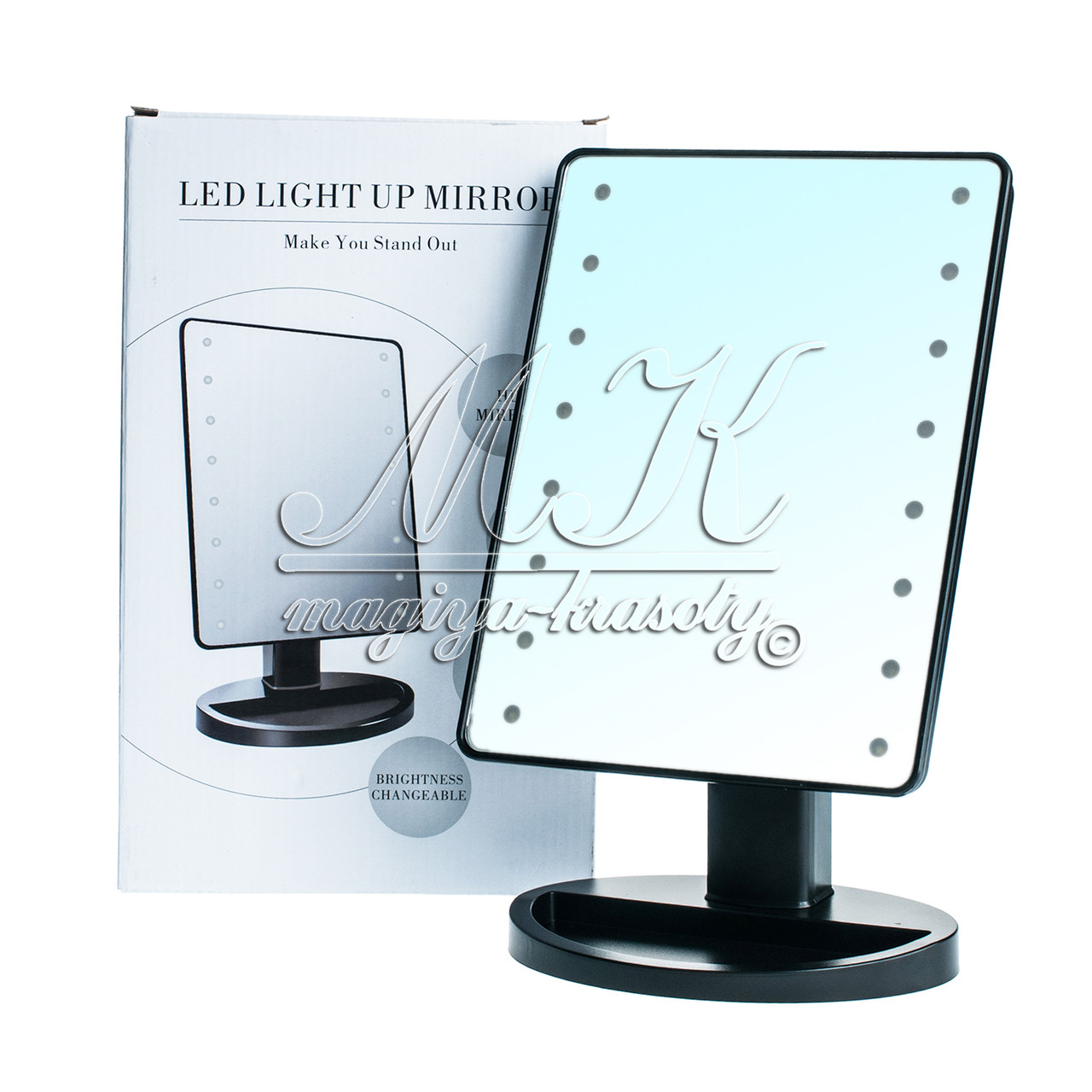 Настільне дзеркало для макіяжу з LED-підсвіткою (ЛЮКС), чорне + USB