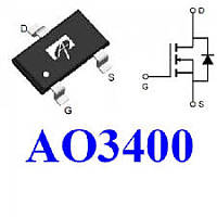 AO3400 Транзистор, MOSFET N-канальный, 30В 5.8А 0.9Вт, SOT-23