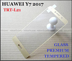 Premium Tempered Glass захисне скло Huawei Y7 2017 (TRT-L21) GOLD із золотими рамками олеофобне 0,33 мм