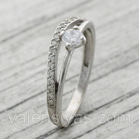 Срібне кільце подвійне з камінчиком, фото 1