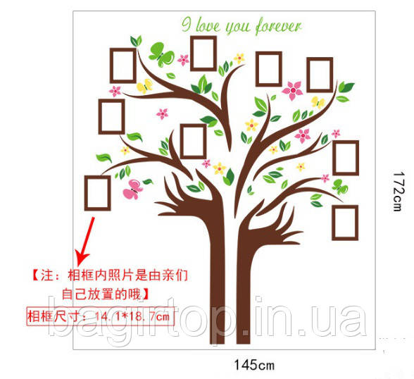 Интерьерная виниловая наклейка Семейное дерево с руками ( размер 172х145см) - фото 8 - id-p766113237
