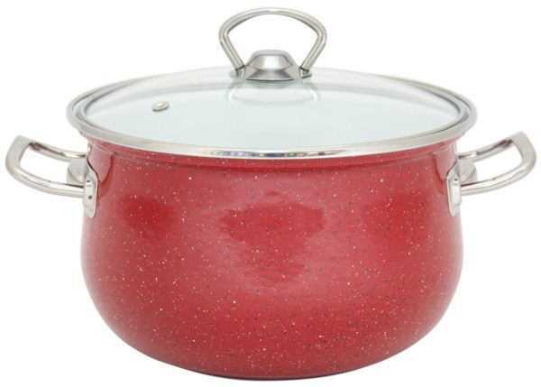Каструля Infinity Red циліндрична з н/ж окантовкою і скляною кришкою 3,7 л d20 см емальована сталь