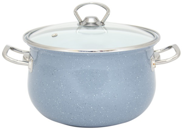 Каструля Infinity Grey циліндрична з н/ж окантовкою і скляною кришкою 2,1 л d16 см емальована сталь, фото 1