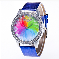 Женские кварцевые модные часы с лазерной 3d печатью и синим ремешком